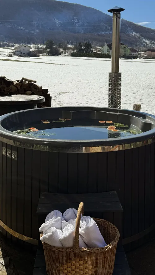 Hot tub with floating oranges